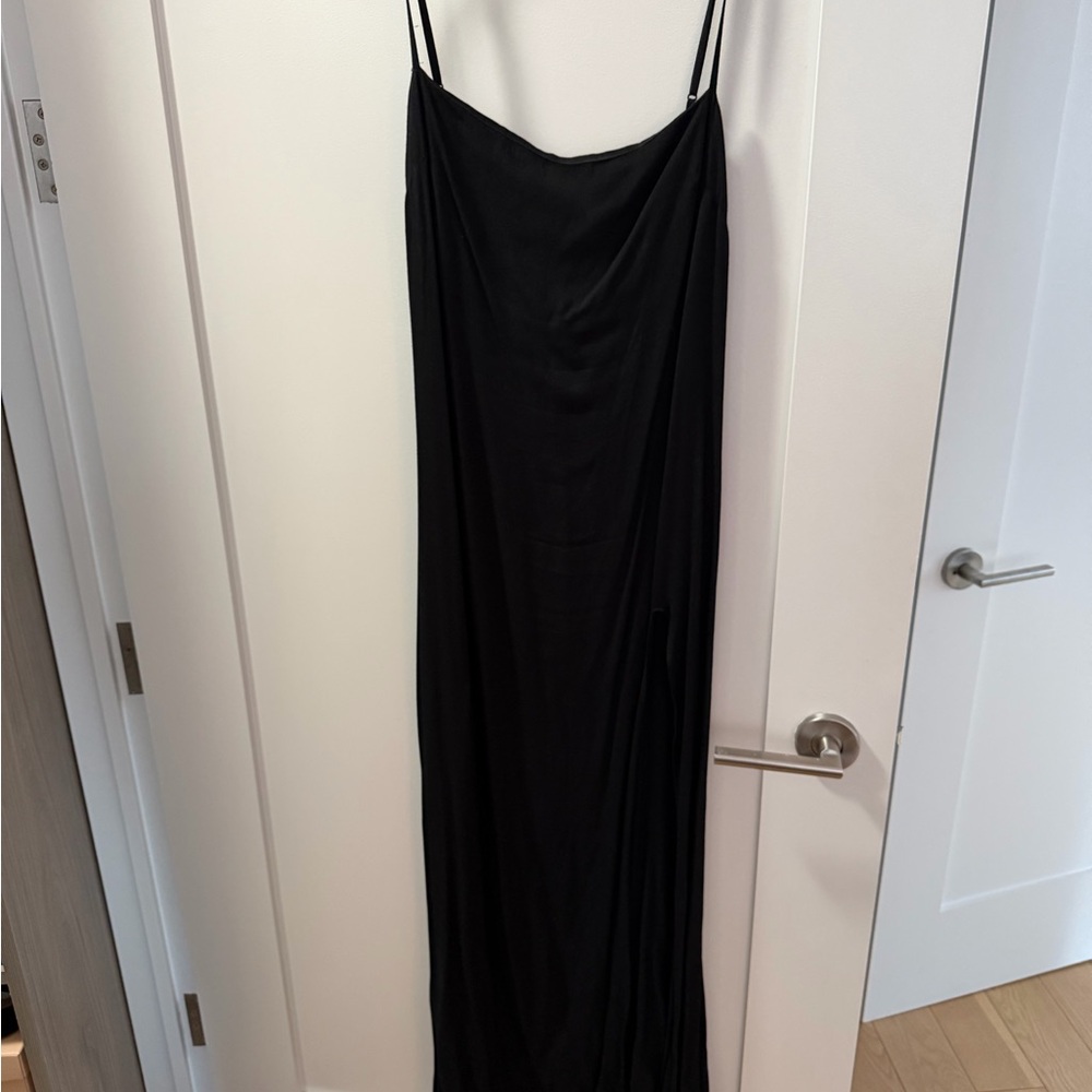 Reformation Black Spaghetti Strap Shift Dress with leg slit